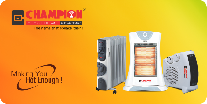 Champion Electrical room heaters and heating appliances, with the phrase 'Making You Hot Enough!'